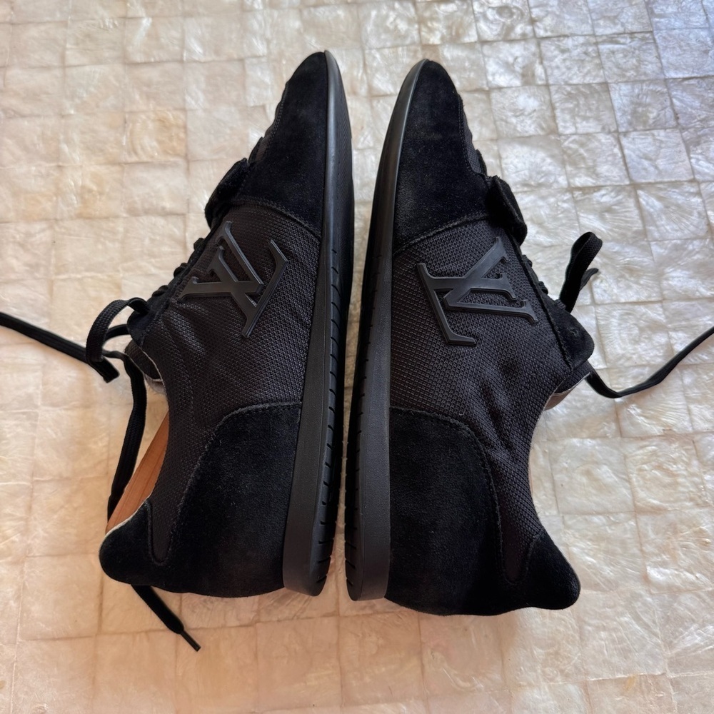 Authentic Louis Vuitton Black suede & canvas sneakers LV logo unisex trainers - Picture 6 of 14